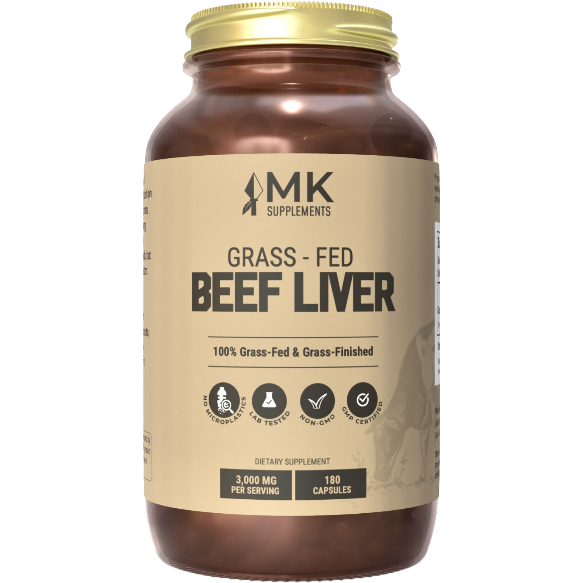 MK Supplements Beef Liver (Grass-Fed, Grass-Finished, Regenerative, Organic) Bottle