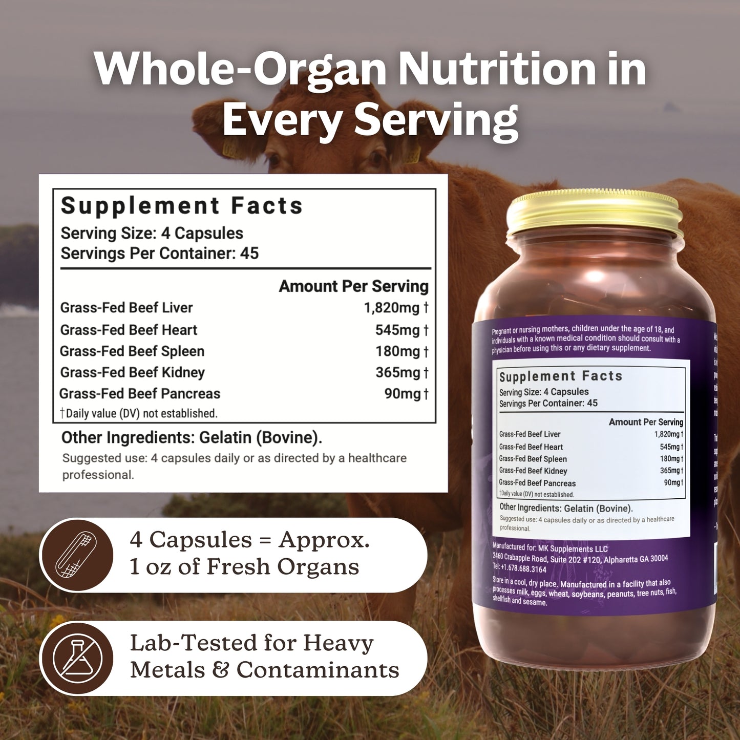MK Supplements Beef Organs - Supplement Facts