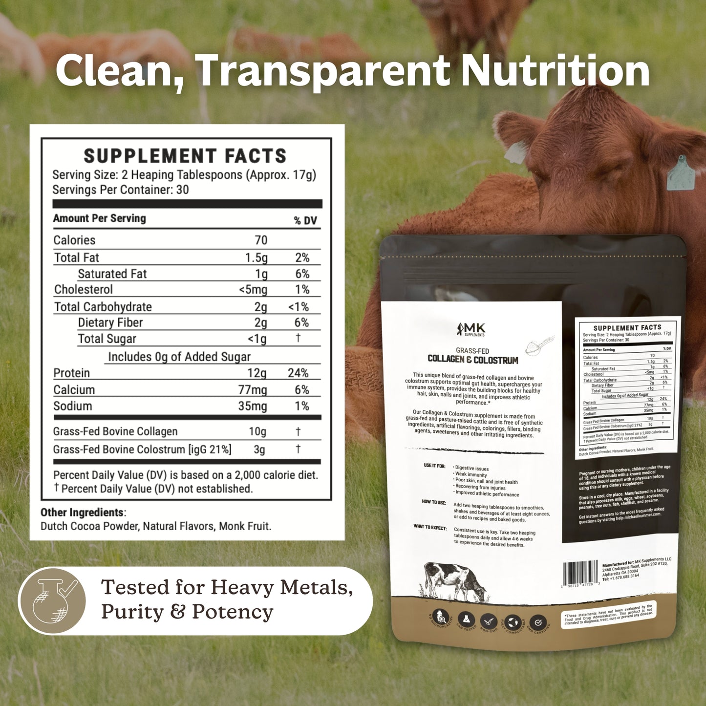 MK Supplements Collagen & Colostrum Chocolate Supplement Facts