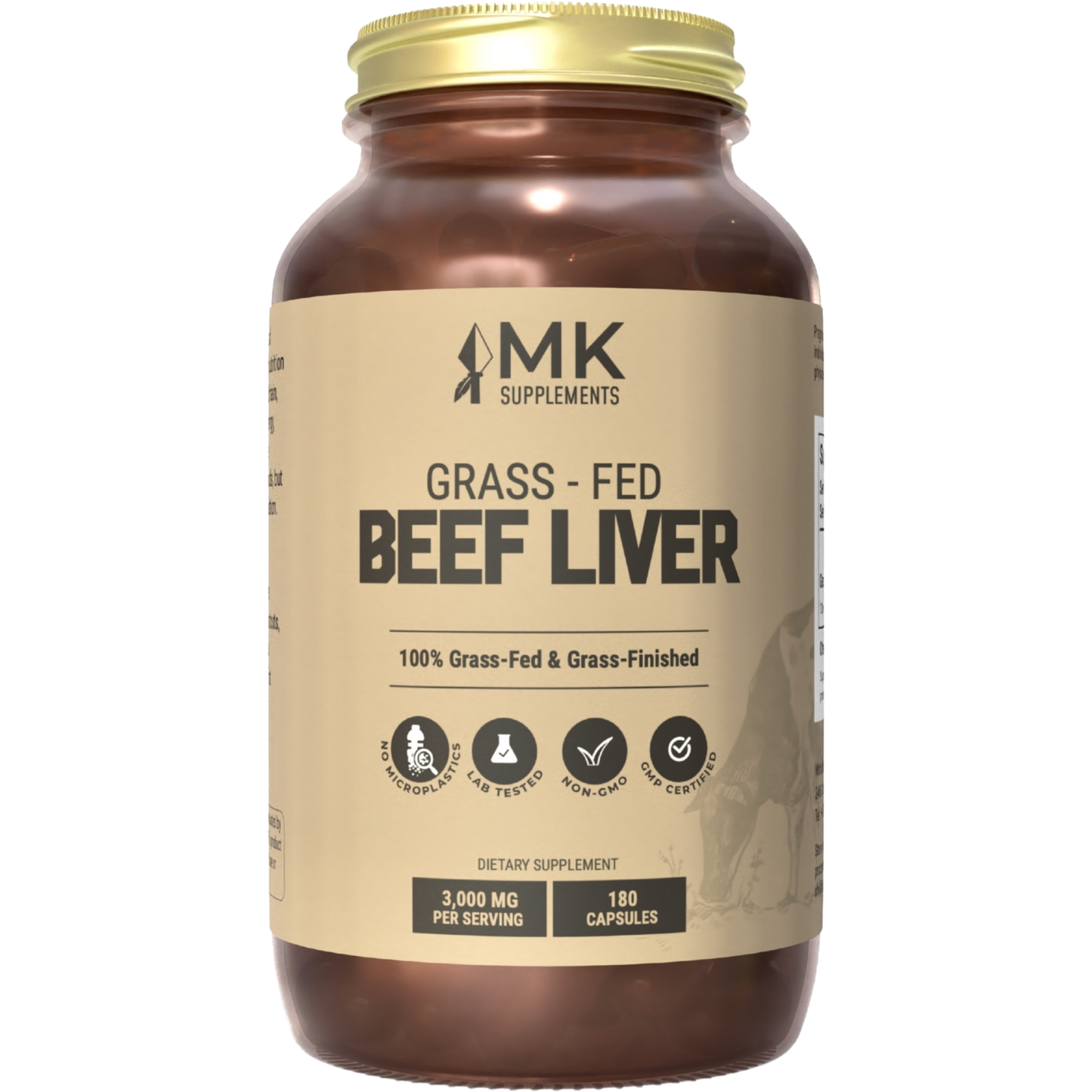 MK Supplements Beef Liver (Grass-Fed, Grass-Finished, Regenerative, Organic) Bottle