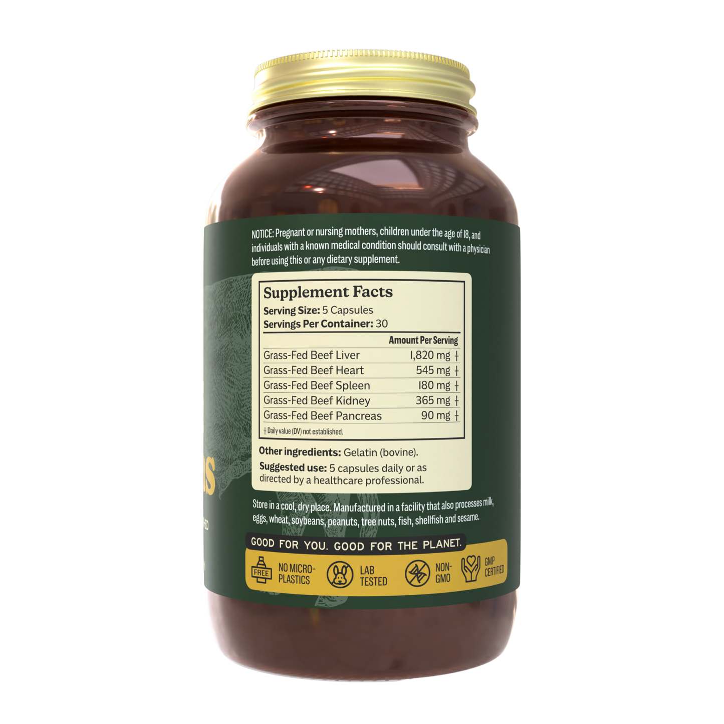 Grass-Fed Beef Organs (liofilizados, no desgrasados, no transgénico, 100% criados en pastos, suministro para 45 días)