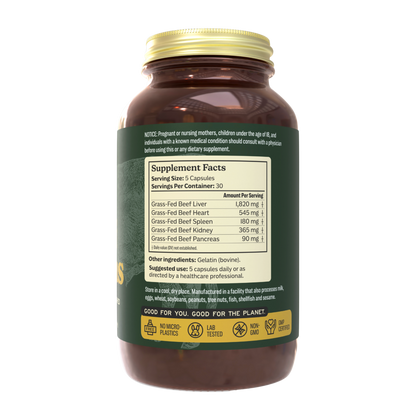 Grass-Fed Beef Organs (liofilizados, no desgrasados, no transgénico, 100% criados en pastos, suministro para 45 días)