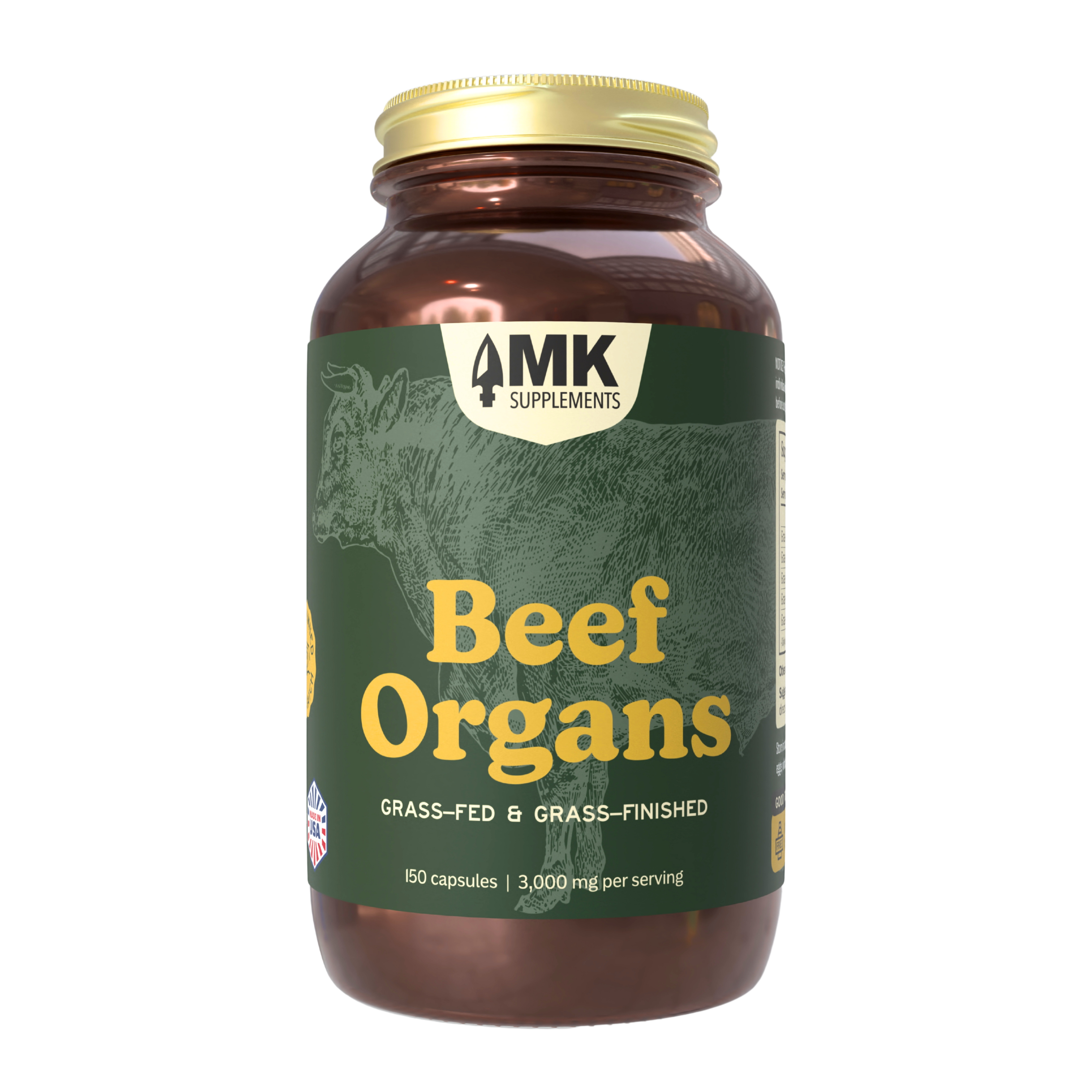 Grass-Fed Beef Organs (gefriergetrocknet, nicht entfettet, gentechnikfrei, 100 % auf der Weide aufgezogen, 45-Tage-Vorrat)