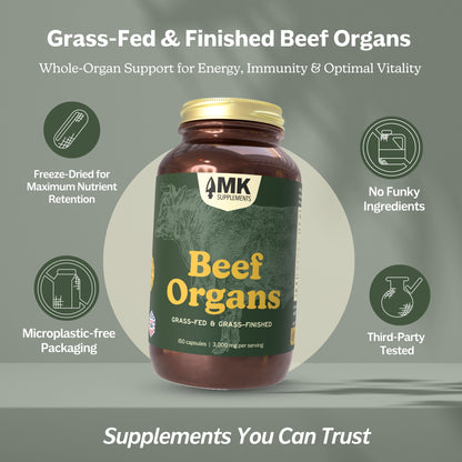 Grass-Fed Beef Organs (liofilizados, no desgrasados, no transgénico, 100% criados en pastos, suministro para 45 días)