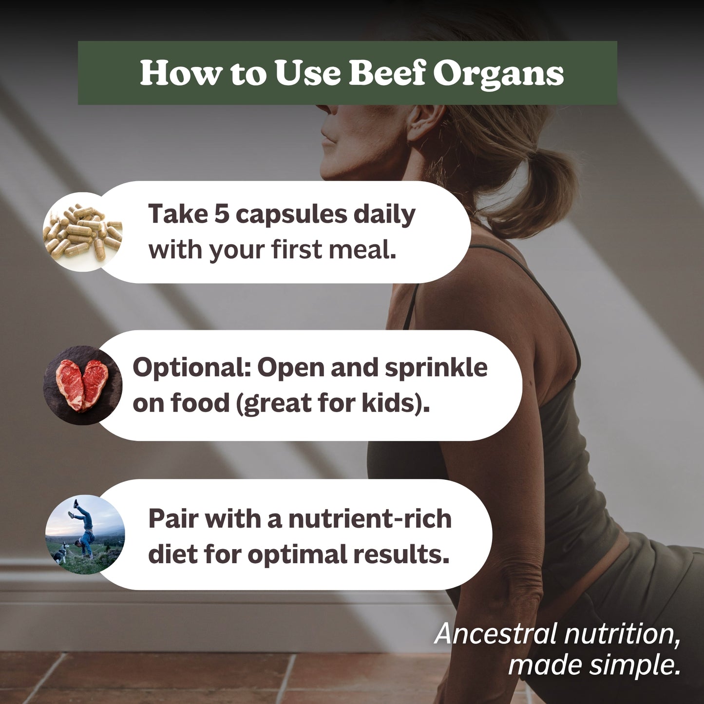 Grass-Fed Beef Organs (liofilizados, no desgrasados, no transgénico, 100% criados en pastos, suministro para 45 días)