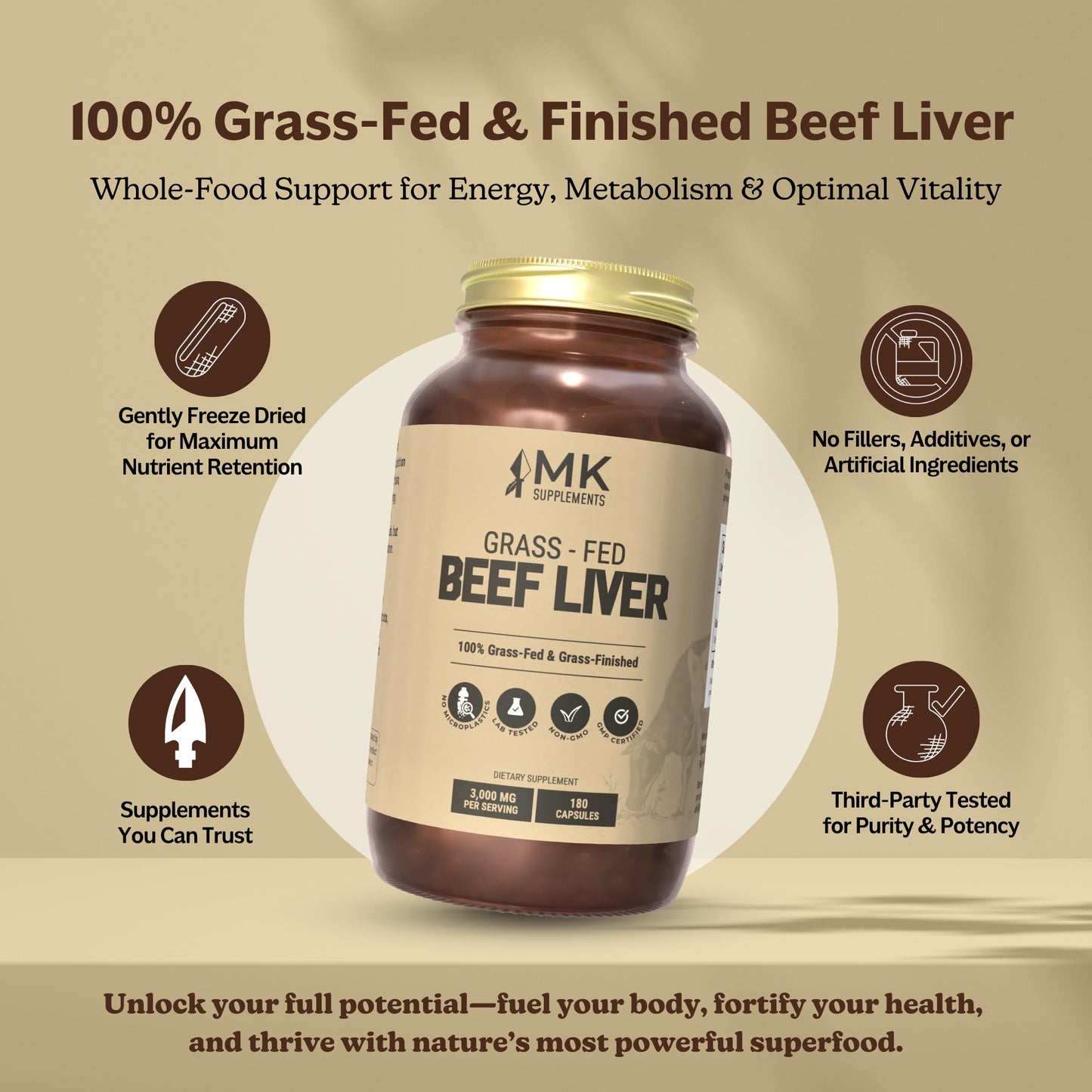 MK Supplements Beef Liver (Grass-Fed, Grass-Finished, Regenerative, Organic)