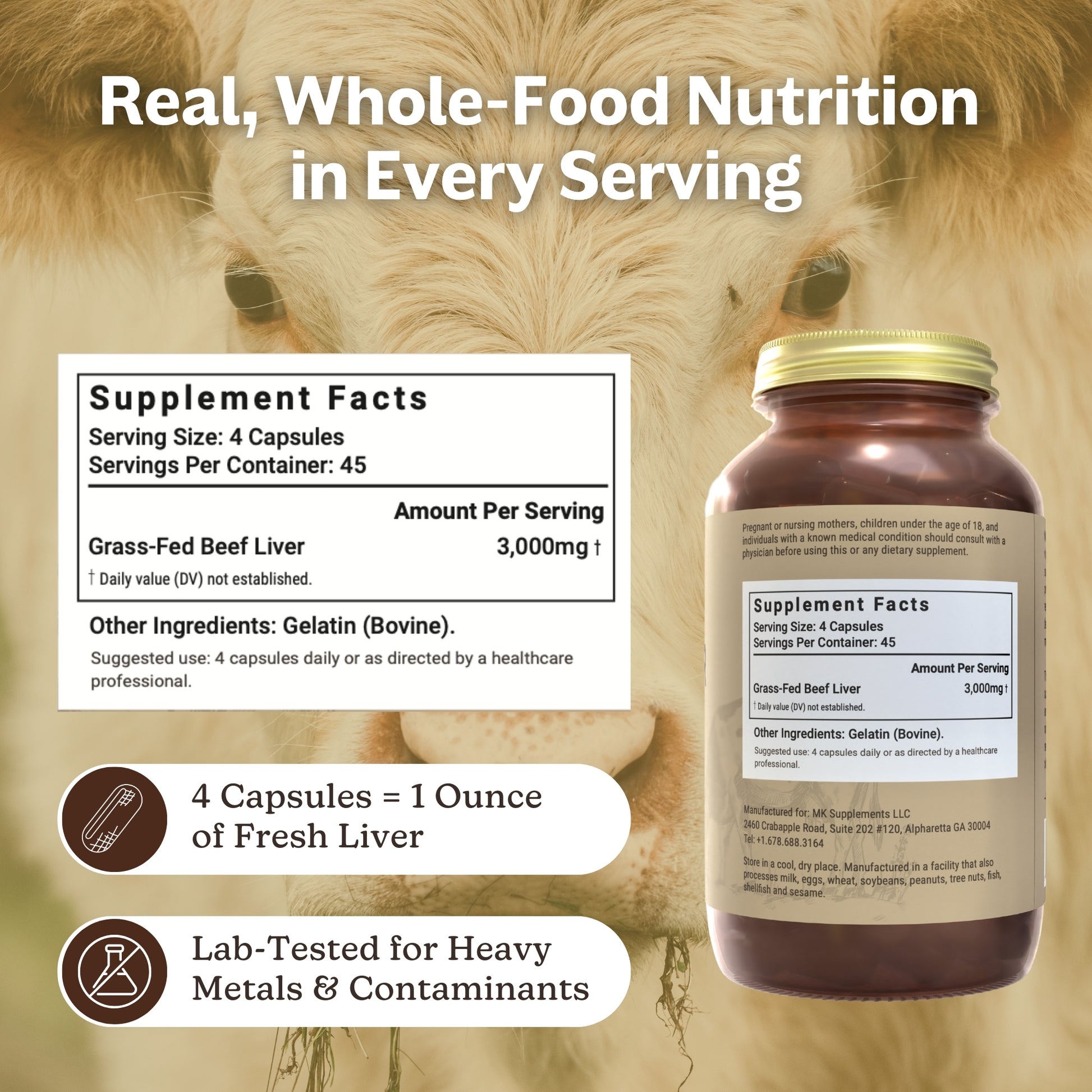 MK Supplements Beef Liver (Grass-Fed, Grass-Finished, Regenerative, Organic) Supplement Facts