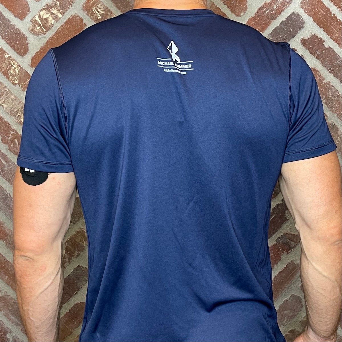 MK Supplements NO EXCUSES T-Shirt in Navy, back.