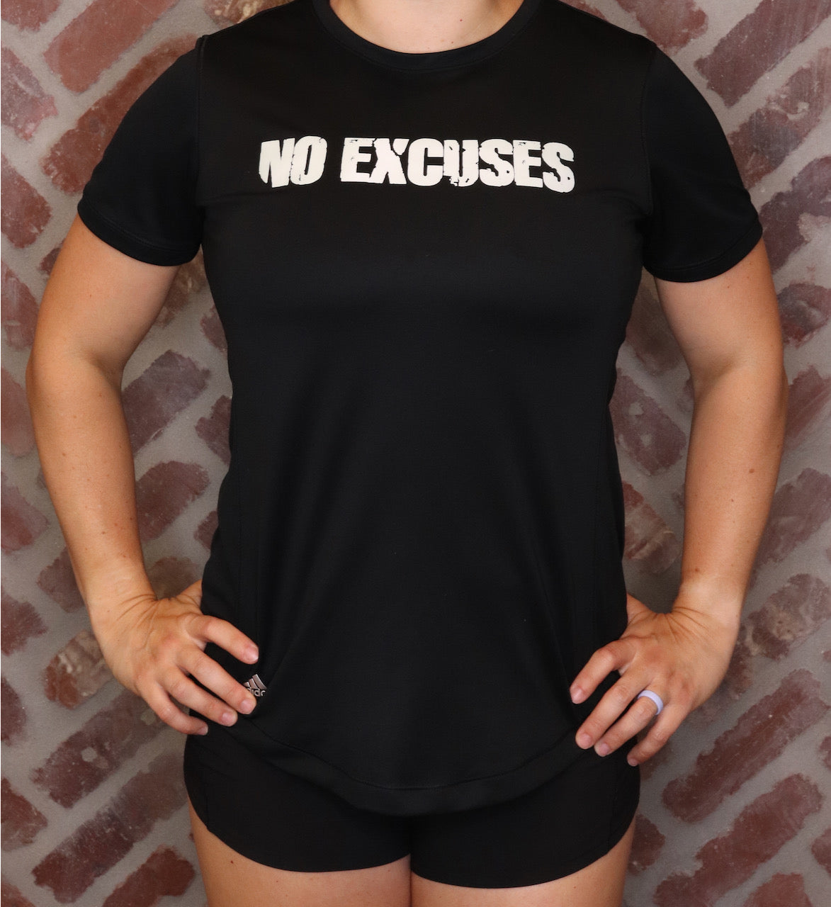 MK Supplements NO EXCUSES Women's T-Shirt in Black.