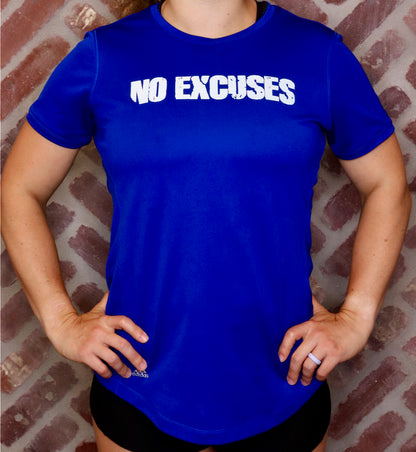MK Supplements NO EXCUSES Women's T-Shirt in Blue.