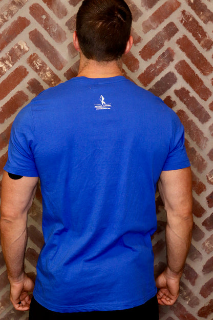 MK Supplements NO EXCUSES Shirt in True Royal, back.