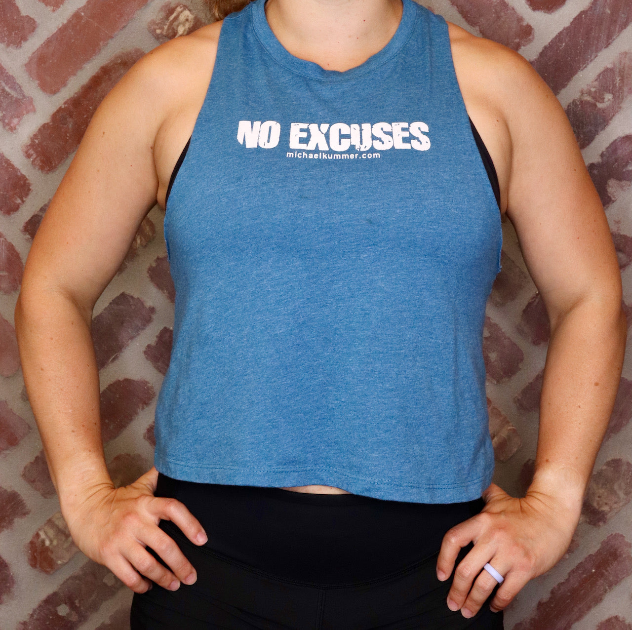 MK Supplements NO EXCUSES Women's Crop Top in Teal.