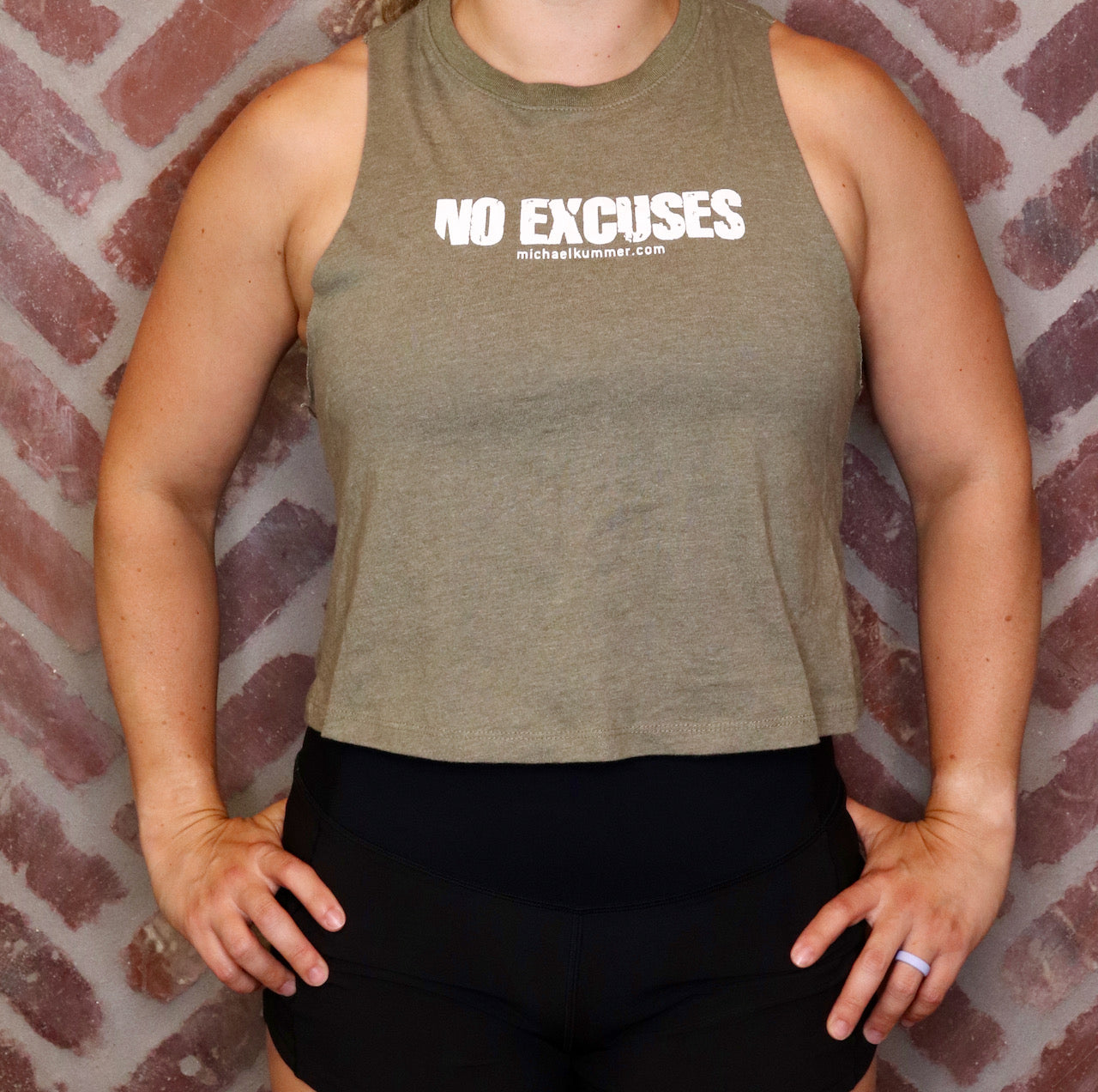 MK Supplements NO EXCUSES Women's Crop Top in Olive.